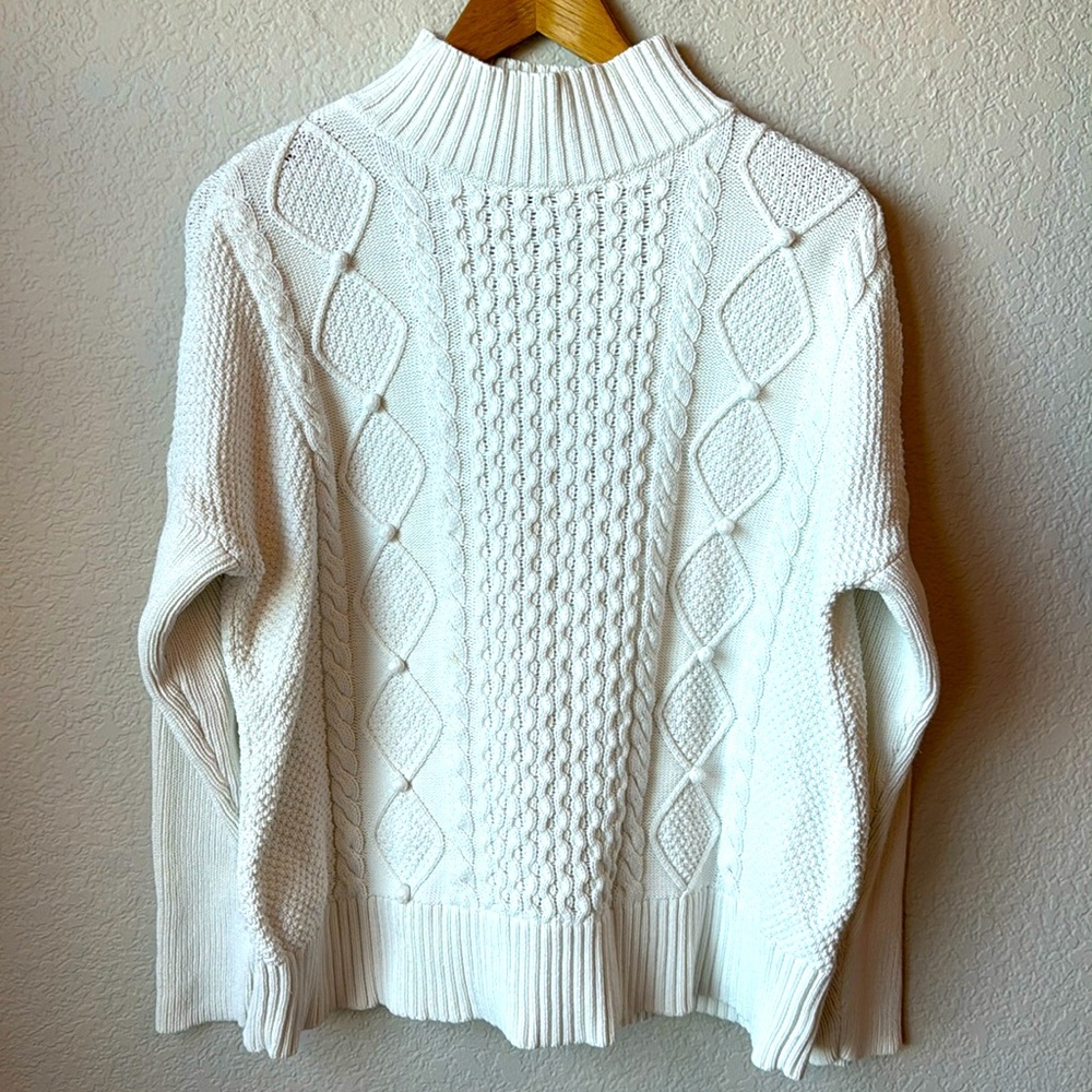 J. Crew Women's Swingy Cable-Knit Mockneck Sweater 100% Cotton Ivory Medium